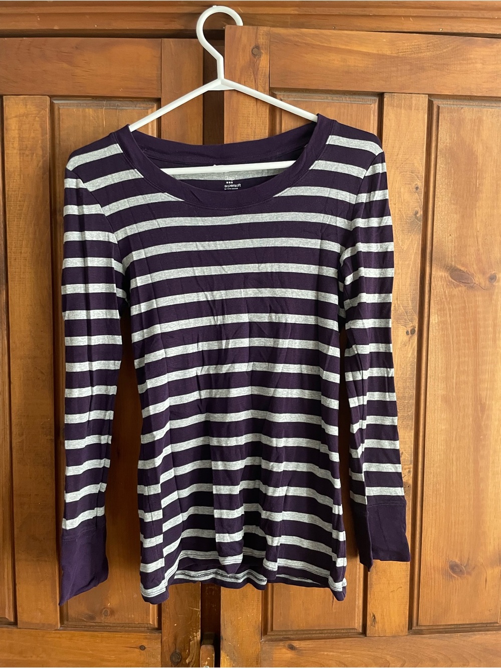 GAP Purple and Gray Striped Long-Sleeve Tee